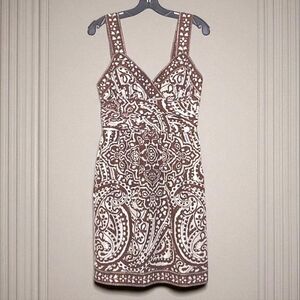 Donna Morgan Brown White 100% Silk Sleeveless Lightweight Paisley Midi Dress 4